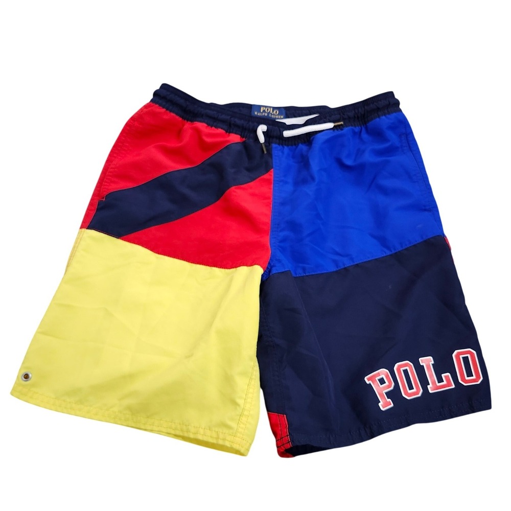 Polo Ralph Lauren Mens Colorblock Swim Trunks Red Blue Yellow Logo Shorts 11825